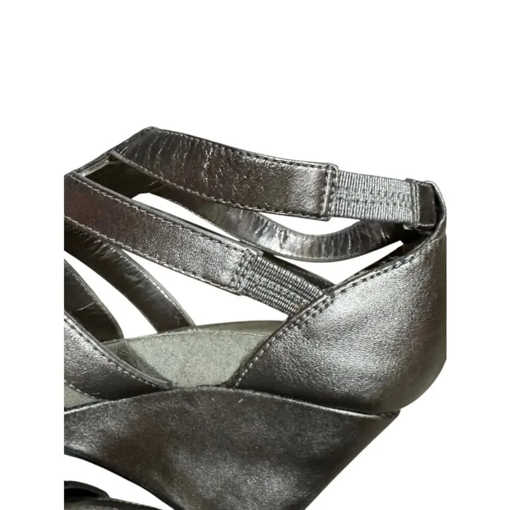 Aerosoles Plush Love Metallic Pewter Wedge Sandals Size 7.5 Comfort Shoes - Picture 5 of 12